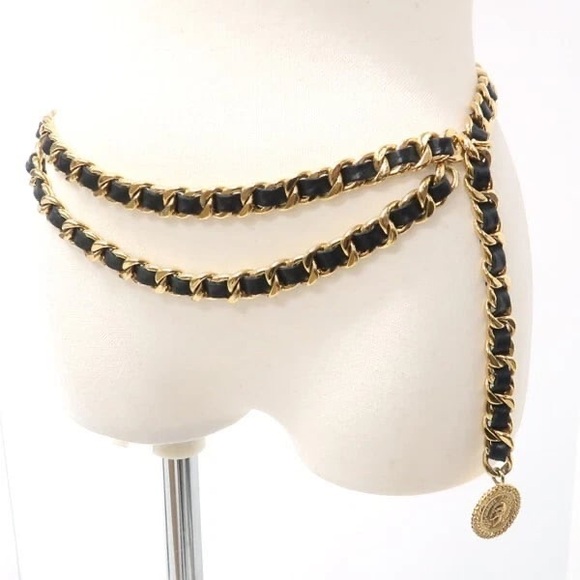 Authentic CHANEL CHUNKY Vintage 1994 belt gold leather 90cm main image 12